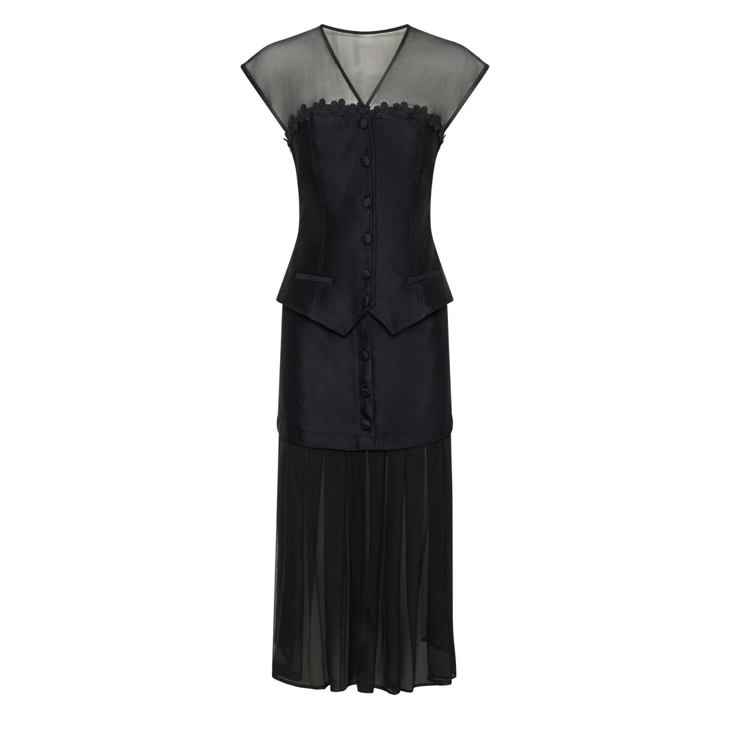 Daniella Dreaming Sheer Skirt & Top Set in Black