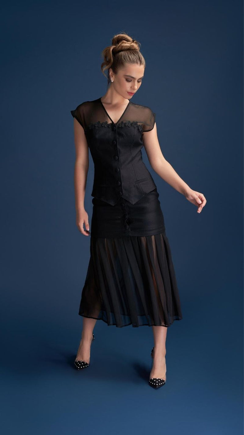 Daniella Dreaming Sheer Skirt & Top Set in Black