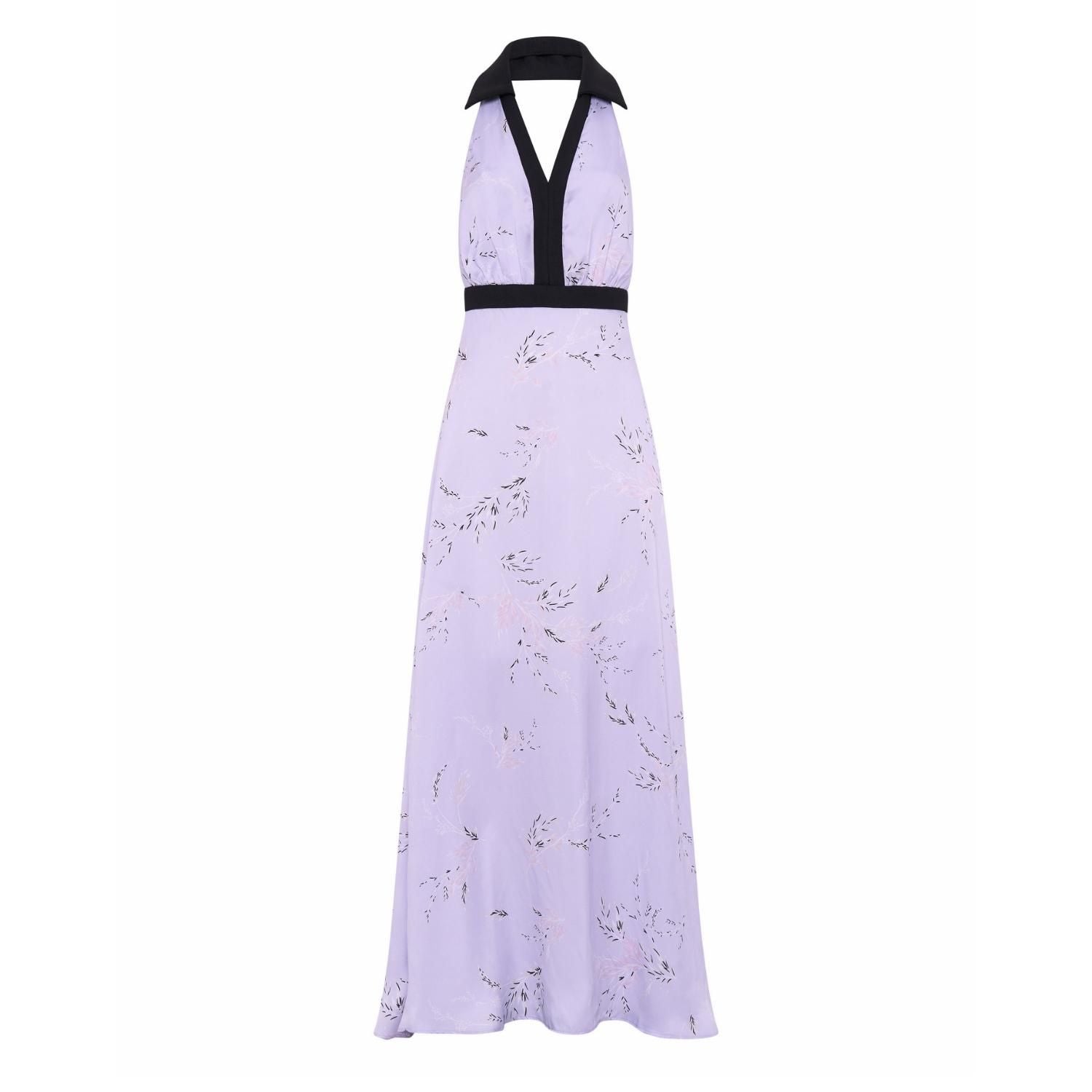 Gracie Glowing Backless Floor Length Gown in Sakura Lilac Print