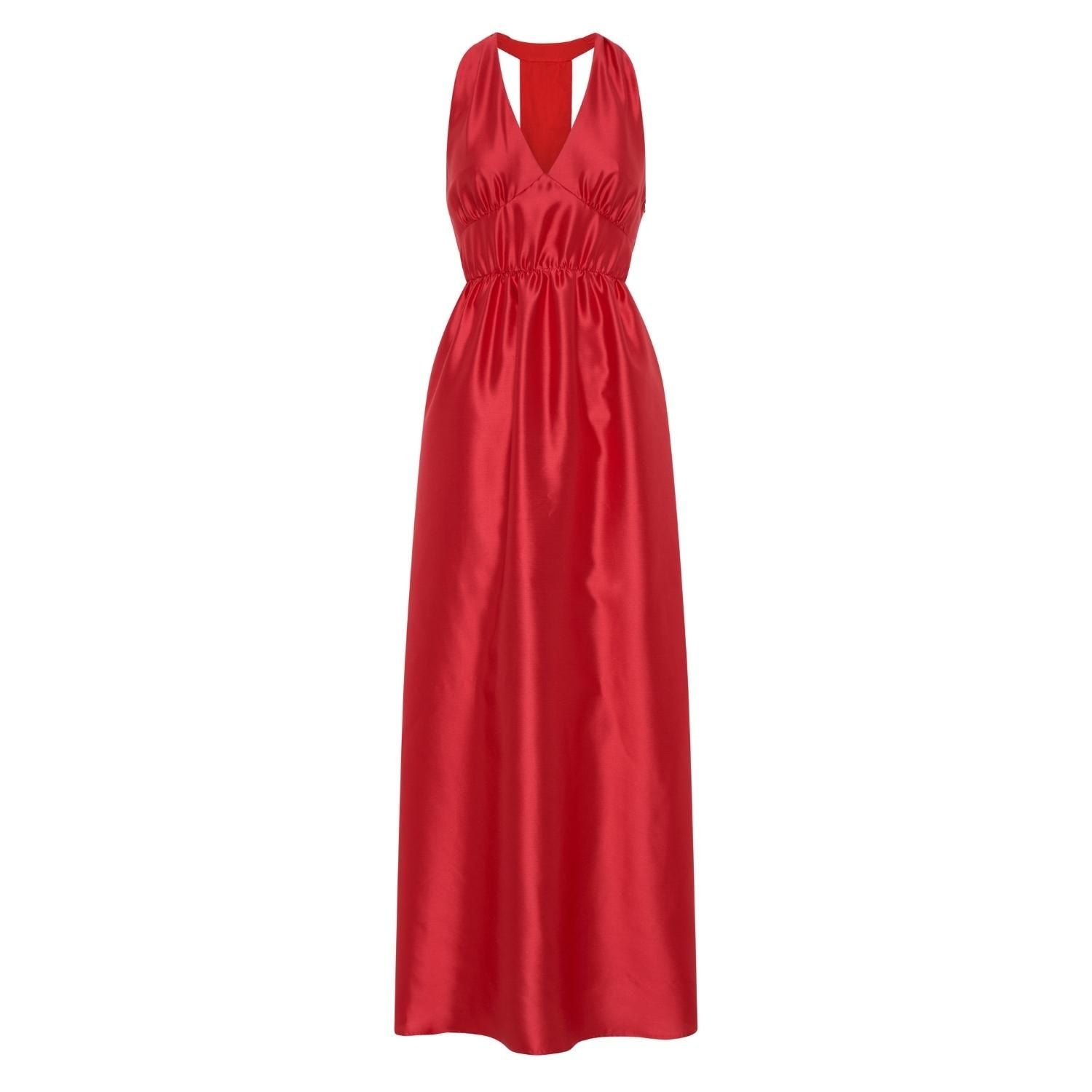 Odette Halter Full length Silk Gown in Red