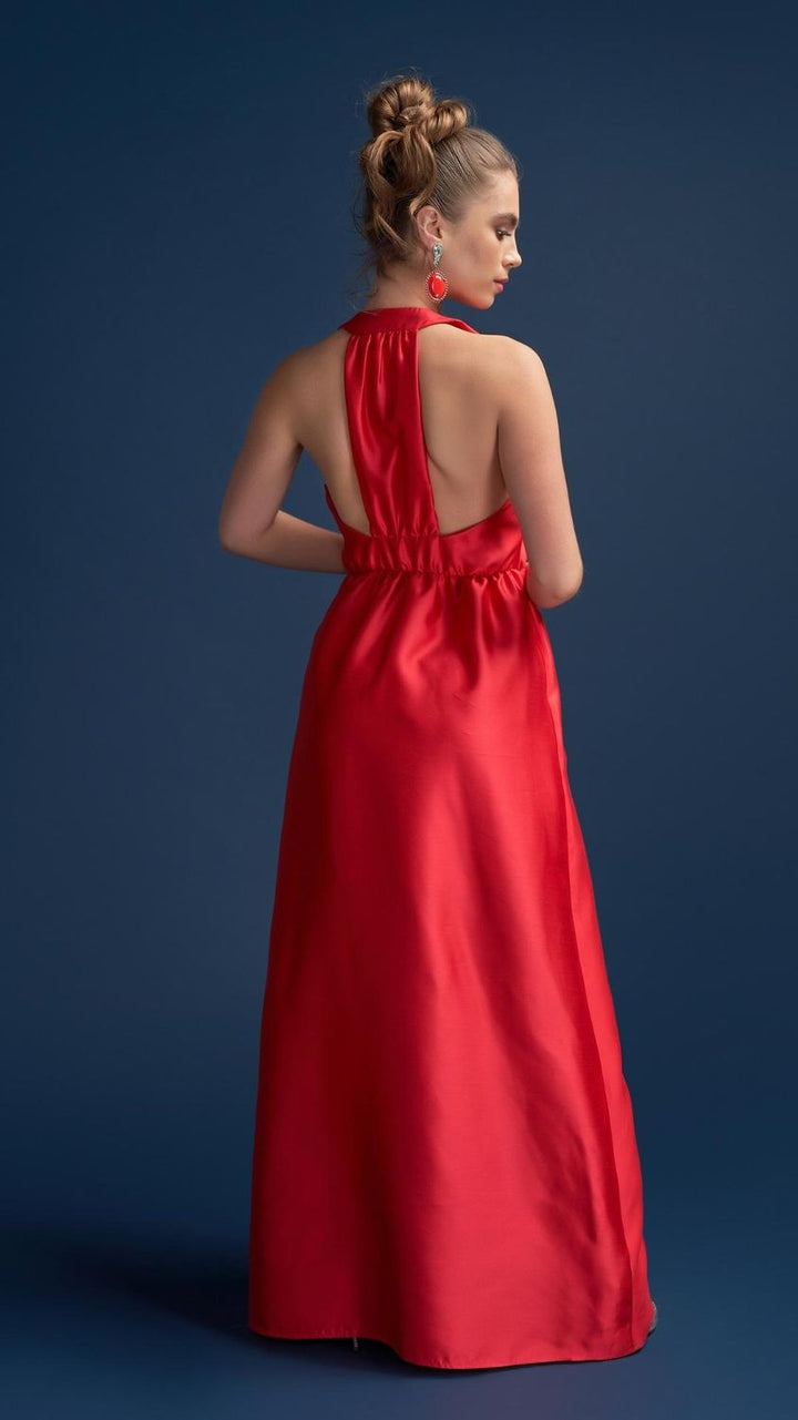 Odette Halter Full length Silk Gown in Red main image 0
