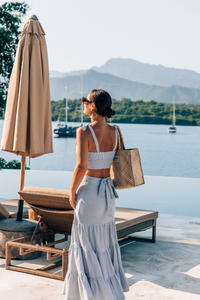 Summer Spinning Crop Top and Maxi Skirt set in Blue and White Stripe