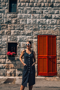 Queenie Quintessential Sweetheart High Waisted Dress in Black Pin Spot