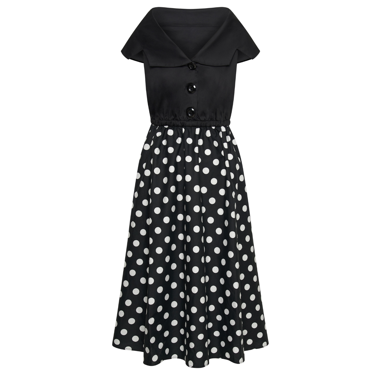 Tatiana Twirling dress with Cape Collar and Full skirt in Black & White Polka Dot