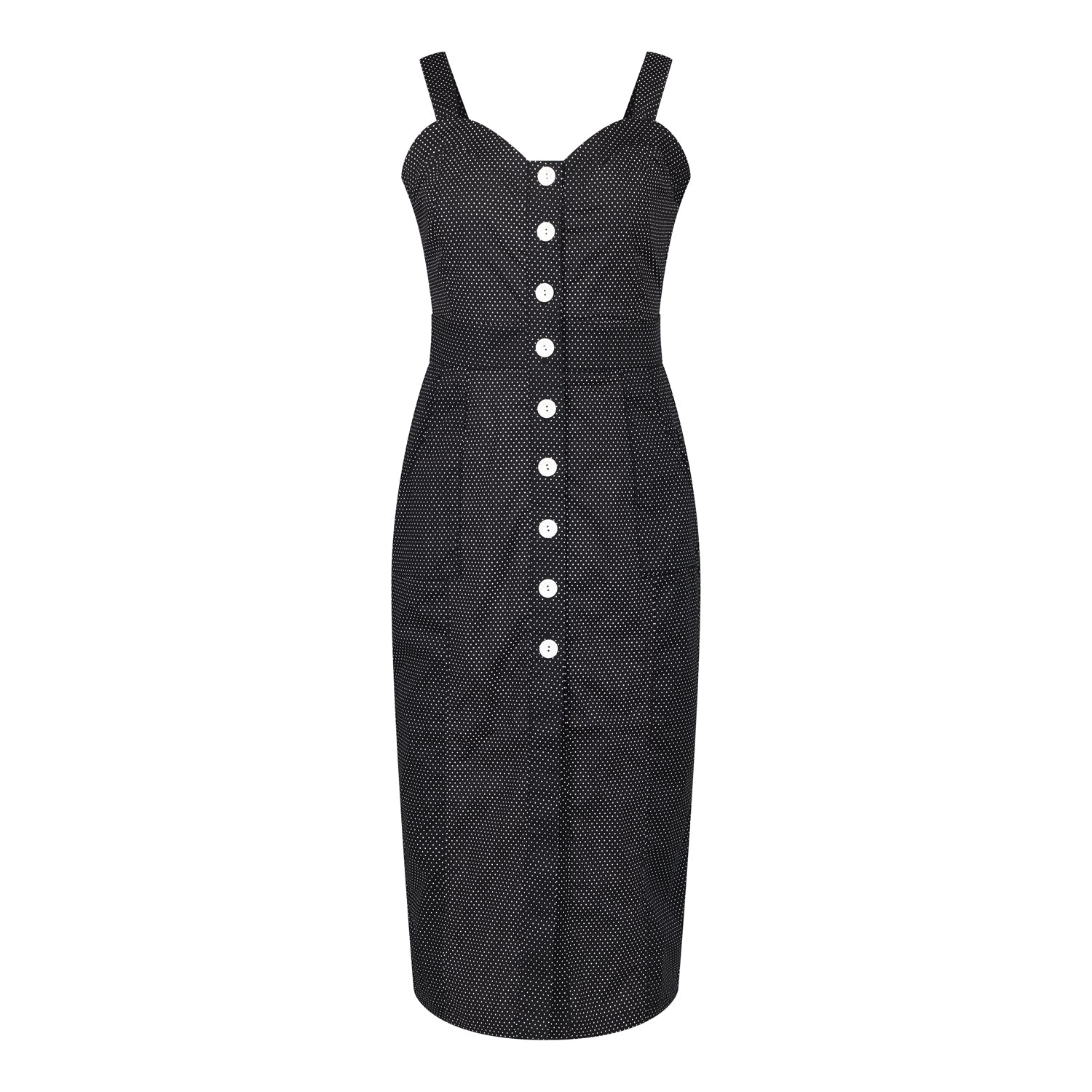 Queenie Quintessential Sweetheart High Waisted Dress in Black Pin Spot