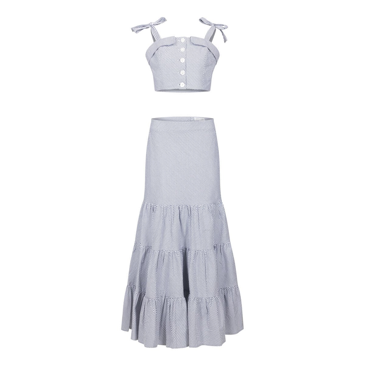 Summer Spinning Crop Top and Maxi Skirt set in Blue and White Stripe