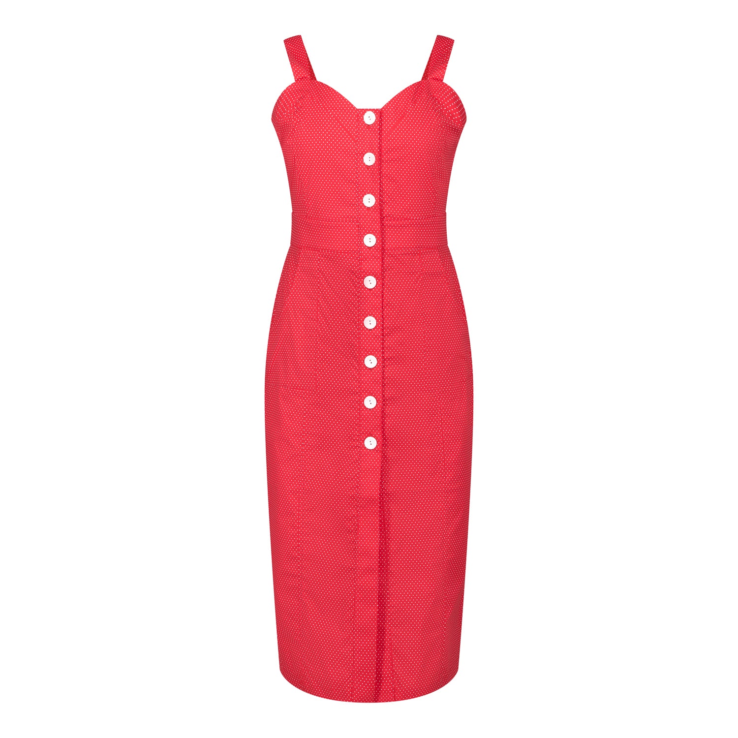 Queenie Quintessential Sweetheart High Waisted Dress in Red Pin Spot