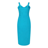 Queenie Quintessential Sweetheart High Waisted Dress in Teal Pin Spot