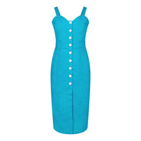 Queenie Quintessential Sweetheart High Waisted Dress in Teal Pin Spot